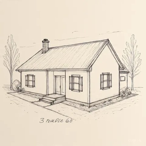 Sketsa Rumah Sederhana Halaman Luas (Meta AI)