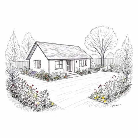 Sketsa Rumah Sederhana Halaman Luas (Meta AI)