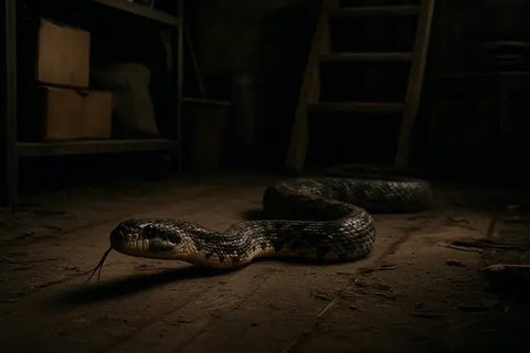 Ular masuk basement rumah. Ilustrasi MetaAI