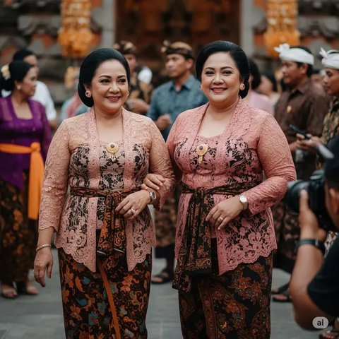 Anggota komunitas kebaya dari presenter TV Nasional saat melakukan peragaan busana kebaya di area Gedung Sarinah, Jakarta, Sabtu (13/8/2022). Sejumlah komunitas mengadakan peragaan busana keb