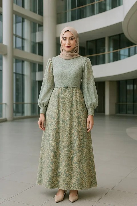 Model Batik Brokat Kombinasi Lengan Puff dan Bishop yang Sedang Hits (created by AI)