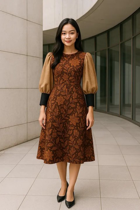 Model Batik Brokat Kombinasi Lengan Puff dan Bishop yang Sedang Hits (created by AI)