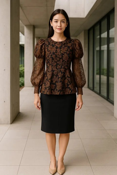 Model Batik Brokat Kombinasi Lengan Puff dan Bishop yang Sedang Hits (created by AI)