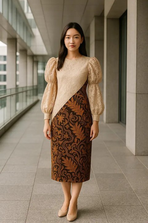 Model Batik Brokat Kombinasi Lengan Puff dan Bishop yang Sedang Hits (created by AI)