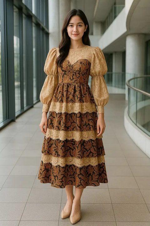 Model Batik Brokat Kombinasi Lengan Puff dan Bishop yang Sedang Hits (created by AI)