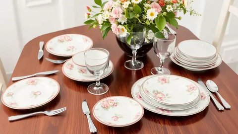 Desain dapur dengan tirai motif bunga. Ilustrasi QwenAI