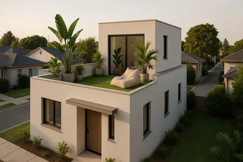 Model Rumah Kecil dengan Rooftop ala Pinterest (created by AI)
