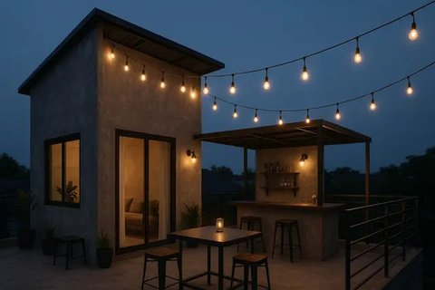 Model Rumah Kecil dengan Rooftop ala Pinterest (created by AI)