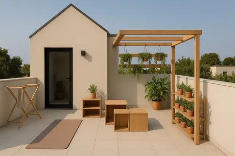 Model Rumah Kecil dengan Rooftop ala Pinterest (created by AI)