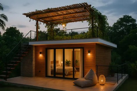 Model Rumah Kecil dengan Rooftop ala Pinterest (created by AI)