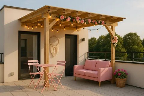 Model Rumah Kecil dengan Rooftop ala Pinterest (created by AI)