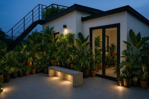 Model Rumah Kecil dengan Rooftop ala Pinterest (created by AI)