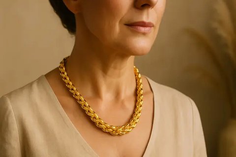 Model Kalung 50 Gram Emas Elegan untuk Ibu-Ibu 40 Tahun ke Atas (created by AI)