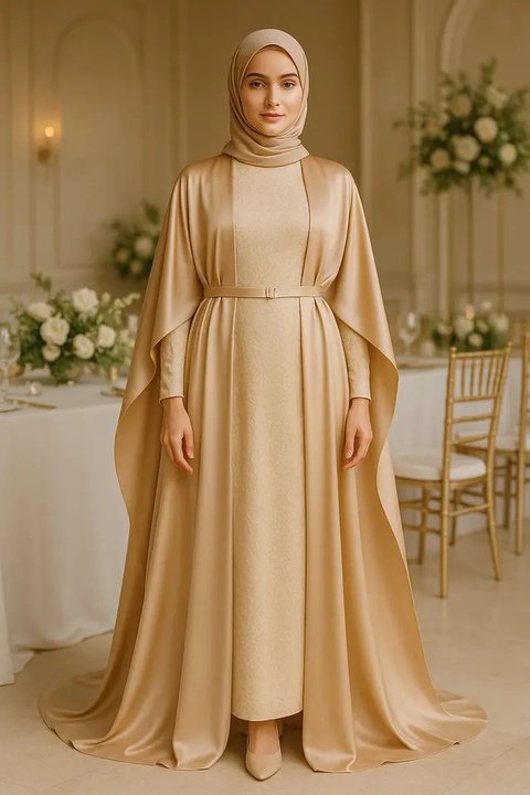 Model Long Dress Polos Kombinasi Outer Kimono (created by AI)