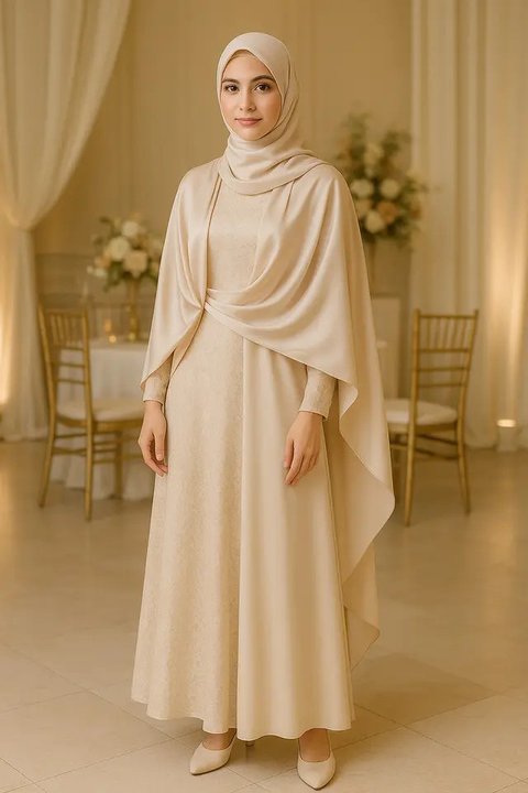 Model Long Dress Polos Kombinasi Outer Kimono (created by AI)