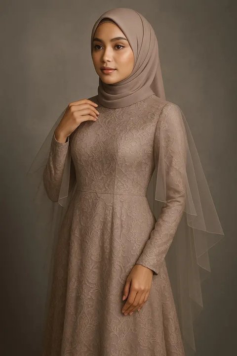 7 Model Long Dress Brokat Menutup Dada, Elegan dan Syar'i untuk Gaya Hijab 2025 (sumber:AI)