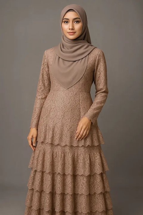 7 Model Long Dress Brokat Menutup Dada, Elegan dan Syar'i untuk Gaya Hijab 2025 (sumber:AI)