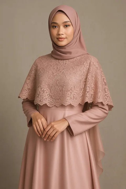7 Model Long Dress Brokat Menutup Dada, Elegan dan Syar'i untuk Gaya Hijab 2025 (sumber:AI)