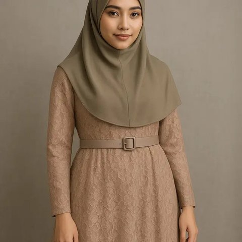 7 Model Long Dress Brokat Menutup Dada, Elegan dan Syar'i untuk Gaya Hijab 2025 (sumber:AI)