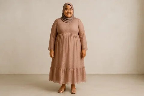 Model Dress Brokat untuk Orang Gemuk dan Pendek Berhijab