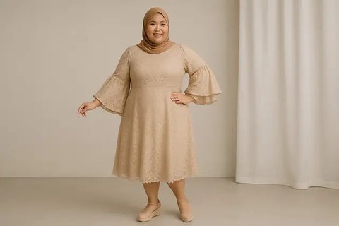 Model Dress Brokat untuk Orang Gemuk dan Pendek Berhijab