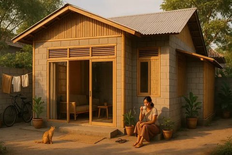 Rumah Sederhana dari Bambu dan Batako (created by AI)