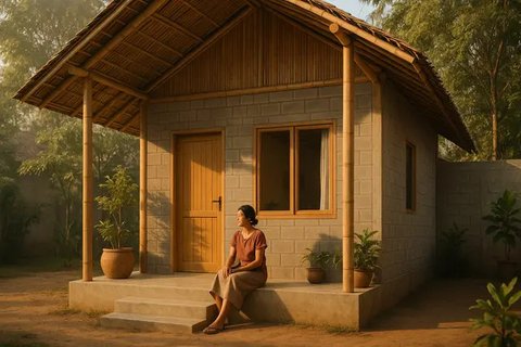 Rumah Sederhana dari Bambu dan Batako (created by AI)