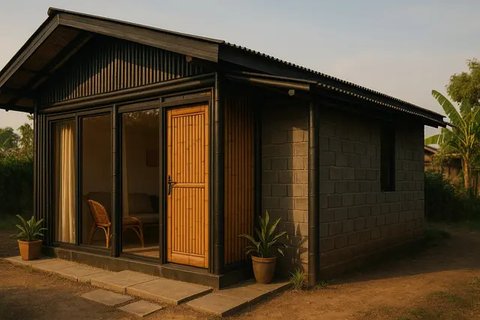 Rumah Sederhana dari Bambu dan Batako (created by AI)