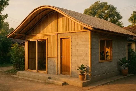 Rumah Sederhana dari Bambu dan Batako (created by AI)