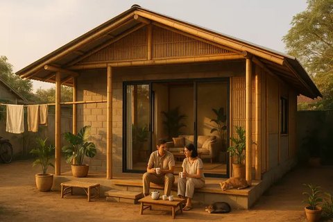 Rumah Sederhana dari Bambu dan Batako (created by AI)