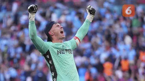 Dean Henderson, kiper Crystal Palace saat laga Community Shield melawan Liverpool di Stadion Wembley, London, Minggu (10-8-2025). (Dok. X @CPFC)