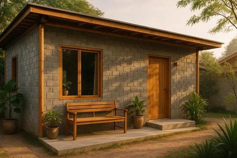Rumah Sederhana dari Bambu dan Batako (created by AI)