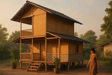 Rumah Sederhana dari Bambu dan Batako (created by AI)