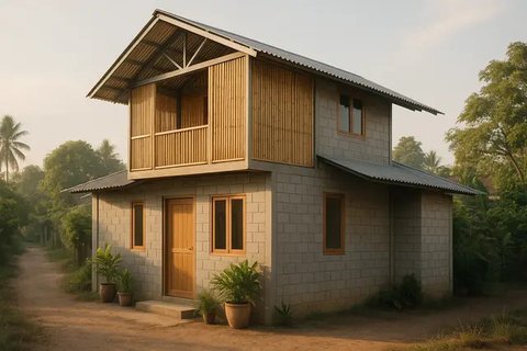 Rumah Sederhana dari Bambu dan Batako (created by AI)