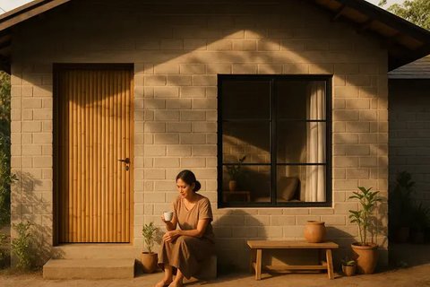 Rumah Sederhana dari Bambu dan Batako (created by AI)