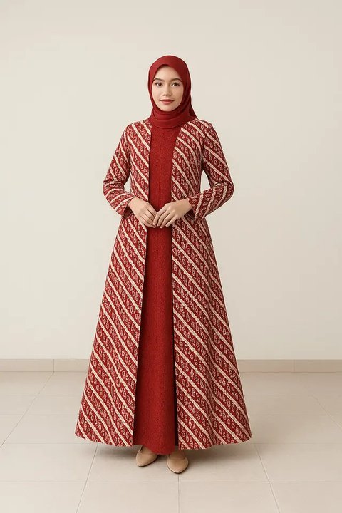 Model Gamis Brokat Kombinasi Outer Batik Panjang Tema 17 Agustus/AI