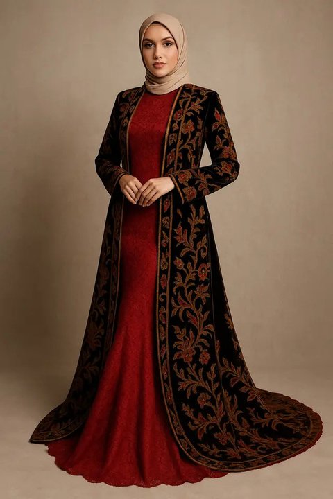 Model Gamis Brokat Kombinasi Outer Batik Panjang Tema 17 Agustus/AI