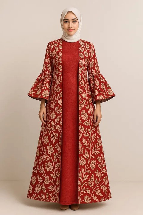 Model Gamis Brokat Kombinasi Outer Batik Panjang Tema 17 Agustus/AI