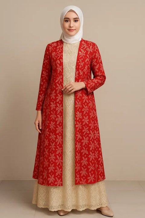 Model Gamis Brokat Kombinasi Outer Batik Panjang Tema 17 Agustus/AI