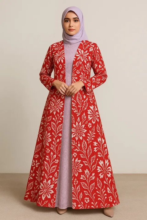 Model Gamis Brokat Kombinasi Outer Batik Panjang Tema 17 Agustus/AI