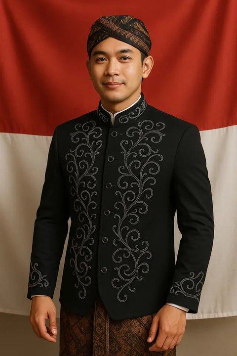 Ilustrasi Model Beskap dan Blangkon untuk Tampilan Pria Makin Berwibawa dalam Peringatan HUT RI