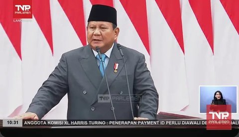 Presiden Republik Indonesia Prabowo Subianto menyampaikan pidato kenegaraan pada Sidang Tahunan MPR RI serta Sidang Bersama DPR dan DPD RI di Gedung DPR/MPR RI, Jakarta, Jumat (15/8/2025). (A