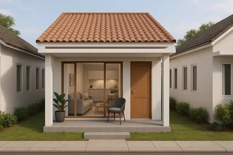 Model Rumah Sederhana 6x12 Dengan 3 Kamar dan Teras Depan