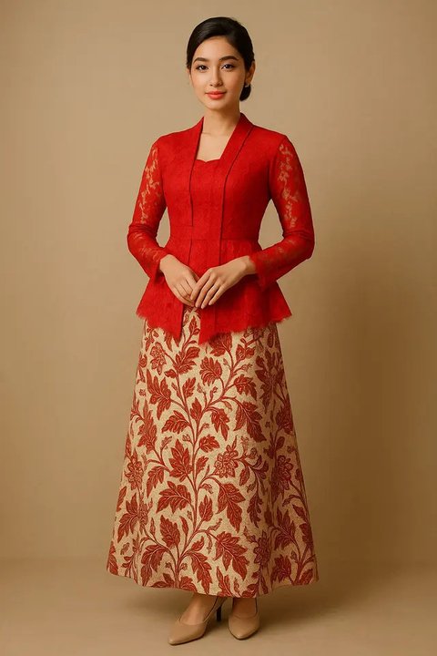 Dress Kebaya Rok Batik A-Line Tema Hari Kemerdekaan (created by AI)
