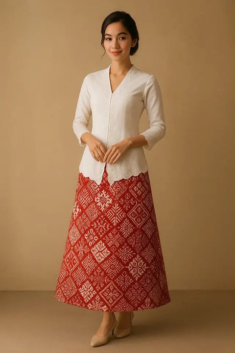 Dress Kebaya Rok Batik A-Line Tema Hari Kemerdekaan (created by AI)