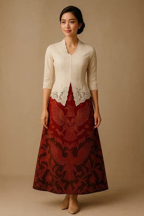 Dress Kebaya Rok Batik A-Line Tema Hari Kemerdekaan (created by AI)