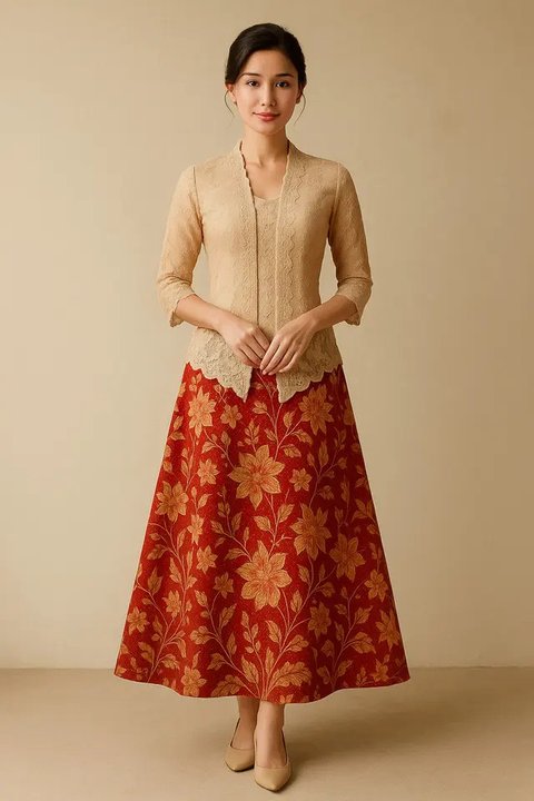 Dress Kebaya Rok Batik A-Line Tema Hari Kemerdekaan (created by AI)
