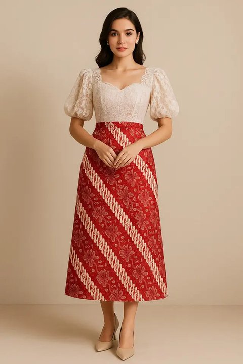 Outer Batik Brokat Model Kimono/Batik Kombinasi Brokat Lengan Bishop Elegan (Sumber: gemini.com)