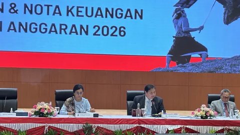 Menteri Keuangan Sri Mulyani dalam Konferensi Pers RAPBN dan Nota Keuangan 2026