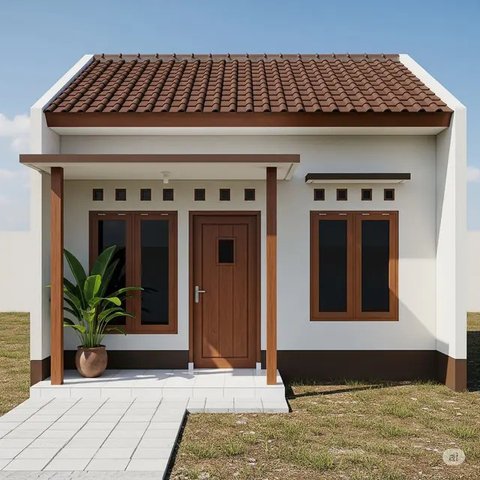 Ilustrasi tukang yang sedang mengerjakan pembangunan rumah kecil 1 kamar. Foto: Gemini